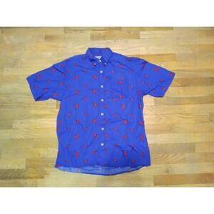 Duluth Trading Lobster Crab Hawaiian Shirt Size Medium Blue Short Sleeve